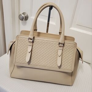 EUC Vittoria Napoli Off White Double Handle Strap Leather Large Satchel Business